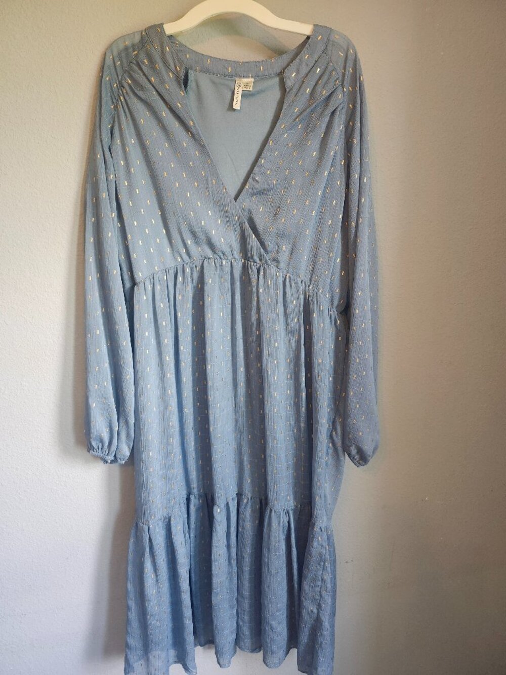 Versona Dusty Blue & Gold Long-Sleeve Midi Dress Size L
